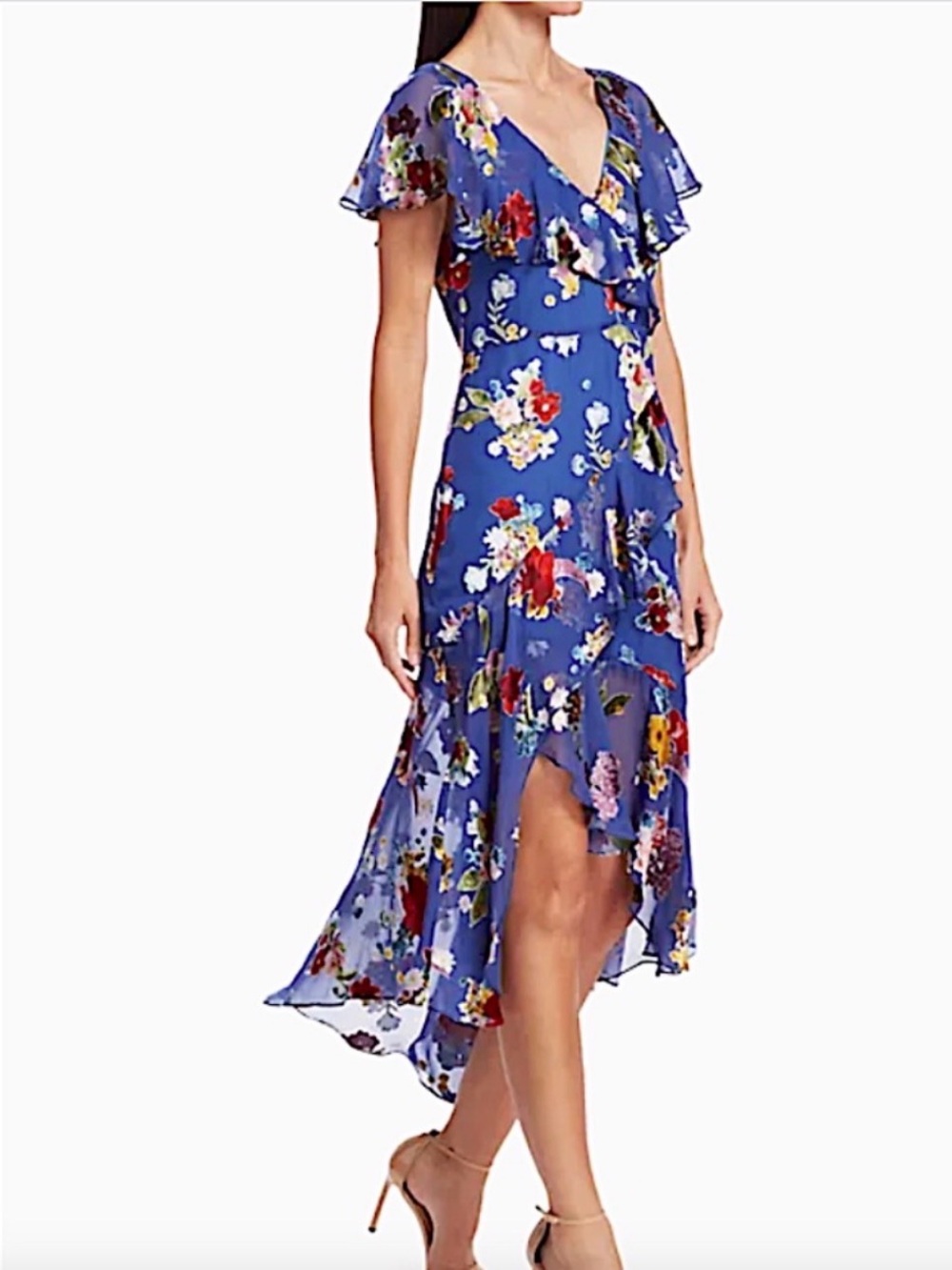 Alice + Olivia Electra Floral Silk Blend Asymmetrical Ruffle Cocktail Dress - Picture 3 of 9
